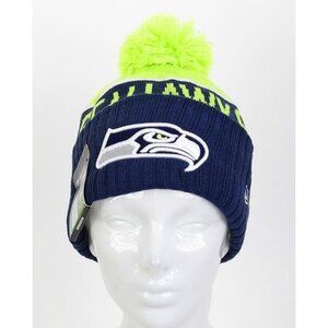 NFL Green Name Seattle Seahawks Knit Beanie Hat Adult Pompom Neon Green